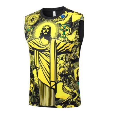 Alternative view of Brazil 2024 2025 Yellow Pattern Short Jersey Tank Top Soccer Training Suit