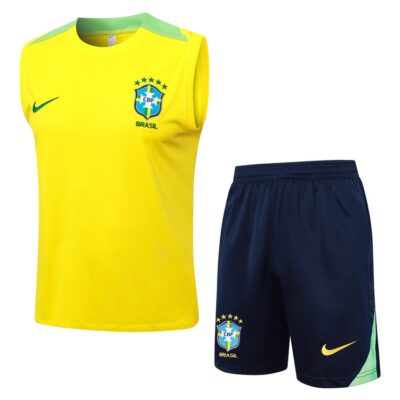 Brazil 2024 2025 Yellow Short Jersey Tank Top Soccer Training Suit