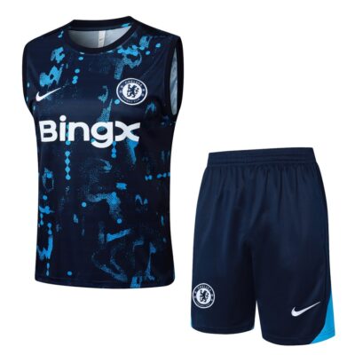 Chelsea 2024 2025 Blue Pattern Short Jersey Tank Top Soccer Training Suit