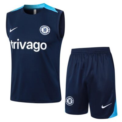 Chelsea 2024 2025 Dark Blue Short Jersey Tank Top Soccer Training Suit