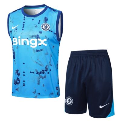 Chelsea 2024 2025 Sky Blue Short Jersey Tank Top Soccer Training Suit