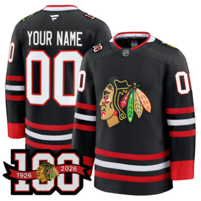 Chicago Blackhawks 2025/26 Premium Custom Jersey - 100th Anniversary Patch - Black