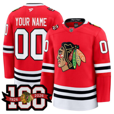 Chicago Blackhawks 2025/26 Premium Custom Jersey - 100th Anniversary Patch - Red