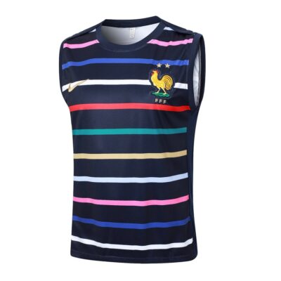 Alternative view of France Team 2024 2025 Blue Pattern Short Jersey Tank Top Soccer Training Suit