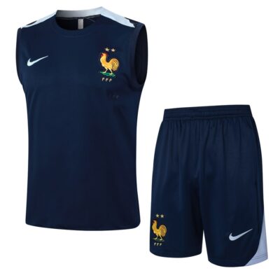 French Team 2024 2025 Dark Blue Short Jersey Tank Top Soccer Training Suit