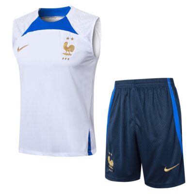 French Team 2024 2025 White Blue Jersey Tank Top Shorts Soccer Training Suit
