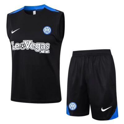 Inter Milan 2024 2025 Dark Black Short Jersey Tank Top Soccer Training Suit