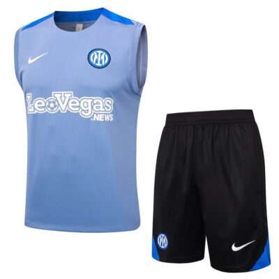 Inter Milan 2024 2025 Sky Blue Short Jersey Tank Top Soccer Training Suit