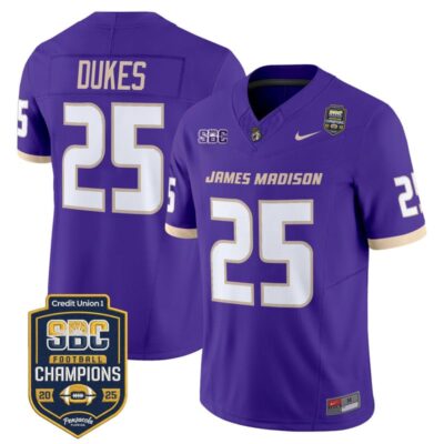 James Madison Dukes 2025 SBC Champions Vapor Limited Jersey - Purple / #25 Dukes