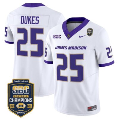 James Madison Dukes 2025 SBC Champions Vapor Limited Jersey - White / #25 Dukes