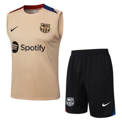 Jersey Tank Top Short Barca 2024 2025 Beige Soccer Training Suit