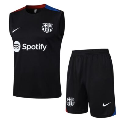 Jersey Tank Top Short Barca 2024 2025 Black Soccer Training Suit