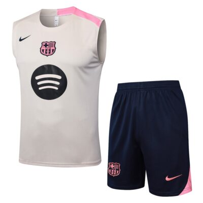 Jersey Tank Top Short Barca 2025 2026 Beige Pink Soccer Training Suit