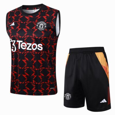 Jersey Tank Top Short Manchester United 2024 2025 Black Red Soccer Training Suit