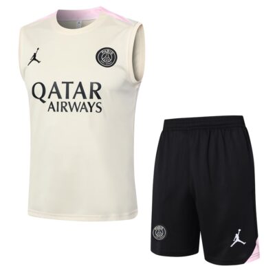 Jersey Tank Top Short PSG 2024 2025 Beige Soccer Training Suit