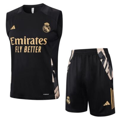 Jersey Tank Top Short Real Madrid 2024 2025 Black Soccer Training Suit