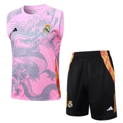 Jersey Tank Top Short Real Madrid 2024 2025 Pink Dragon Soccer Training Suit