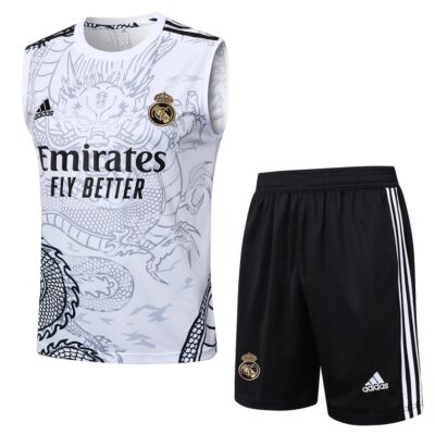 Jersey Tank Top Short Real Madrid 2024 2025 White Dragon Soccer Training Suit