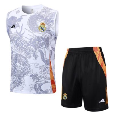 Jersey Tank Top Shorts Real Madrid 2024 2025 White Dragon Gray Soccer Training Suit