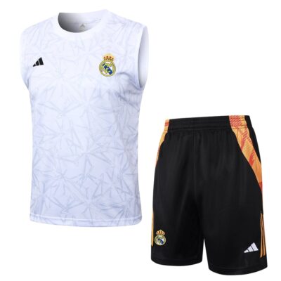 Jersey Tank Top Shorts Real Madrid 2024 2025 White Pattern Soccer Training Suit