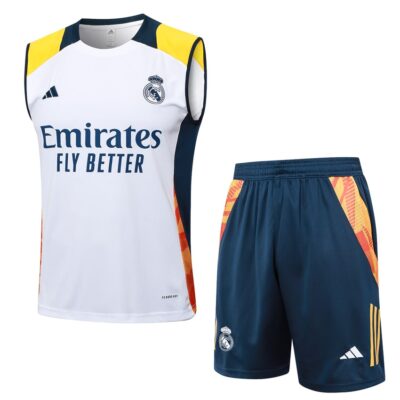 Jersey Tank Top Shorts Real Madrid 2024 2025 White Yellow Soccer Training Suit