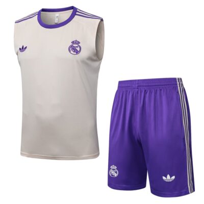 Jersey Tank Top Shorts Real Madrid 2025 2026 Beige Purple Soccer Training Suit