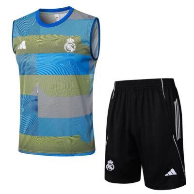 Jersey Tank Top Shorts Real Madrid 2025 2026 Blue Green Soccer Training Suit