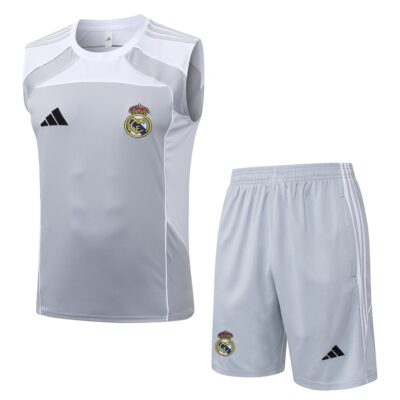 Jersey Tank Top Shorts Real Madrid 2025 2026 Gray White Soccer Training Suit