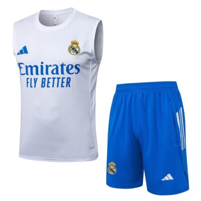 Jersey Tank Top Shorts Real Madrid 2025 2026 White Blue Soccer Training Suit