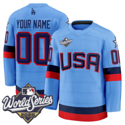 Los Angeles Dodgers 2025 World Series Premium Custom Jersey - USA Hockey Style - Powder Blue