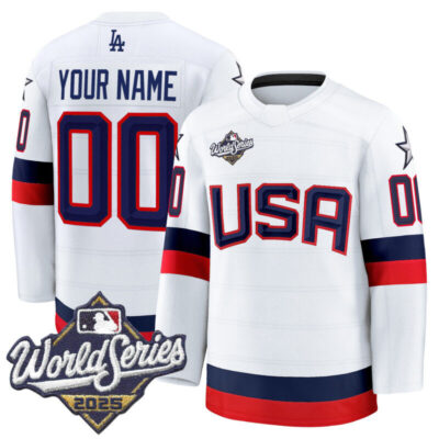 Los Angeles Dodgers 2025 World Series Premium Custom Jersey - USA Hockey Style - White