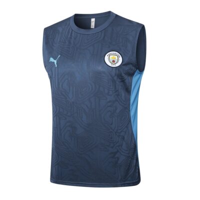 Alternative view of Manchester City 2024 2025 Dark Blue Short Jersey Tank Top Soccer Training Suit