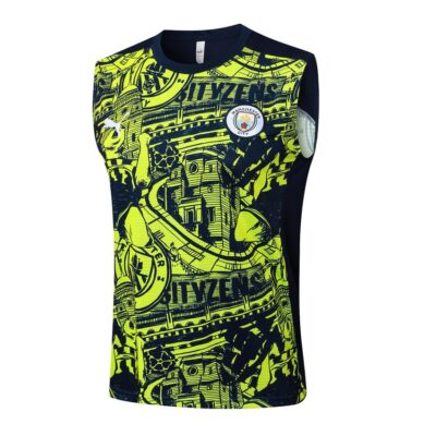 Alternative view of Manchester City 2024 2025 Yellow Black Short Jersey Tank Top Soccer Training Suit