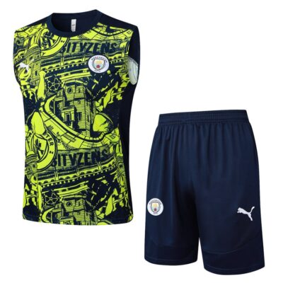 Manchester City 2024 2025 Yellow Black Short Jersey Tank Top Soccer Training Suit