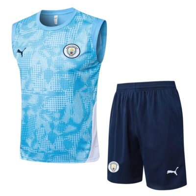 Manchester City 2025/2026 Sky Blue Jersey Tank Top and Shorts Soccer Training Suit