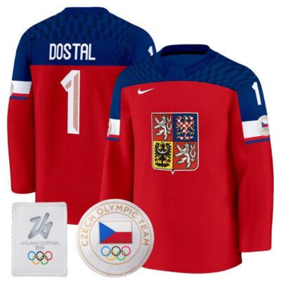 Men's 2026 Czechia Olympic Premium Hockey Jersey - Red / Lukas Dostal