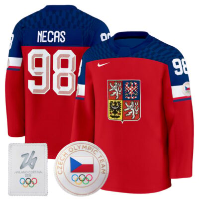 Men's 2026 Czechia Olympic Premium Hockey Jersey - Red / Martin Necas