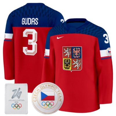 Men's 2026 Czechia Olympic Premium Hockey Jersey - Red / Radko Gudas