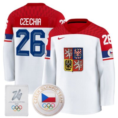 Men's 2026 Czechia Olympic Premium Hockey Jersey - White / #26 Czechia