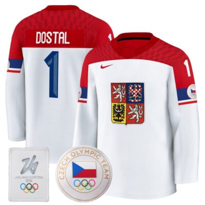 Men's 2026 Czechia Olympic Premium Hockey Jersey - White / Lukas Dostal