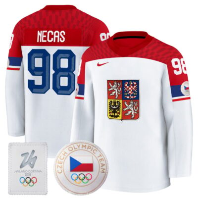 Men's 2026 Czechia Olympic Premium Hockey Jersey - White / Martin Necas