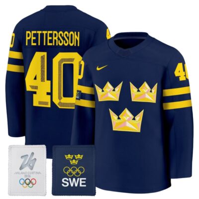 Men's 2026 Sweden Olympic Premium Jersey - Navy / Elias Pettersson