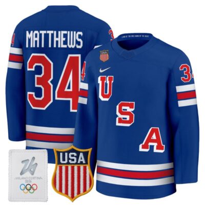 Men's 2026 USA Olympic Premium Hockey Jersey - Royal / Auston Matthews