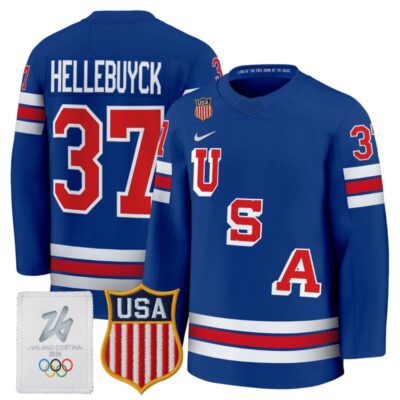 Men's 2026 USA Olympic Premium Hockey Jersey - Royal / Connor Hellebuyck