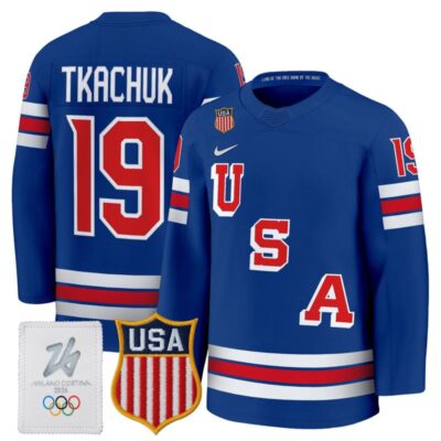 Men's 2026 USA Olympic Premium Hockey Jersey - Royal / Matthew Tkachuk
