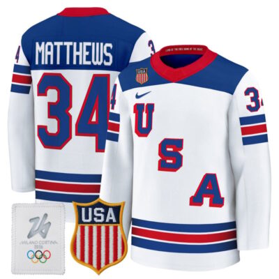 Men's 2026 USA Olympic Premium Hockey Jersey - White / Auston Matthews
