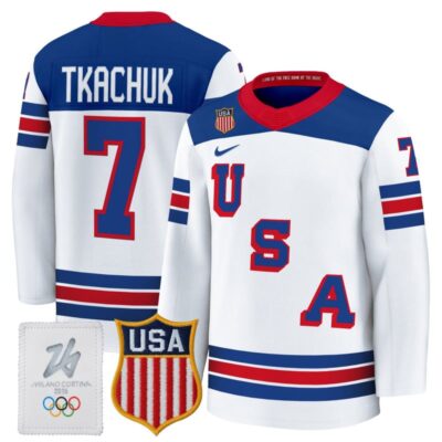 Men's 2026 USA Olympic Premium Hockey Jersey - White / Brady Tkachuk