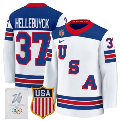 Men's 2026 USA Olympic Premium Hockey Jersey - White / Connor Hellebuyck
