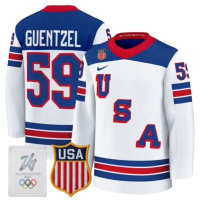 Men's 2026 USA Olympic Premium Hockey Jersey - White / Jake Guentzel