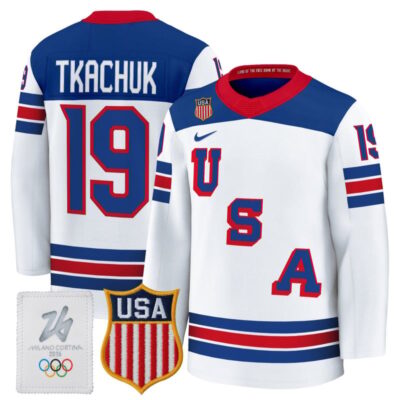 Men's 2026 USA Olympic Premium Hockey Jersey - White / Matthew Tkachuk